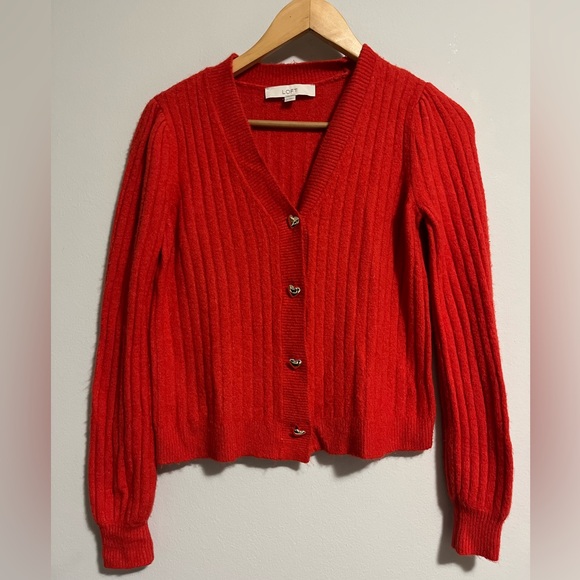 LOFT Heart Button V-Neck dark orange Cardigan - Picture 2 of 7